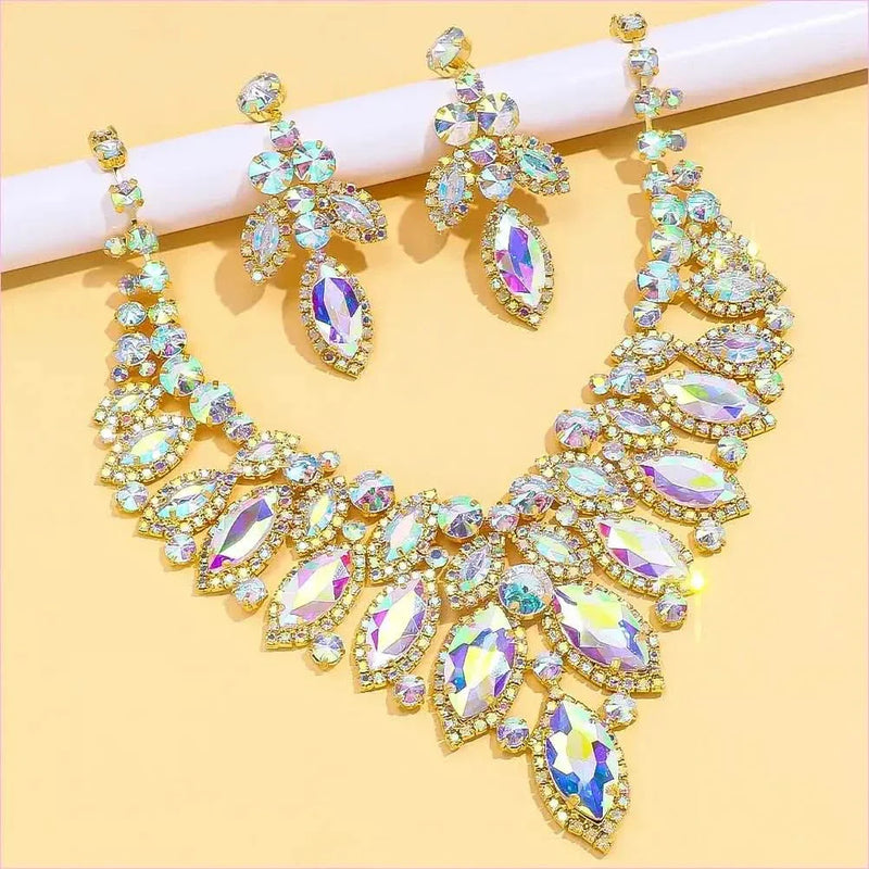 Luxury Black Rhinestone Drag Queen Necklace and Earrings Set