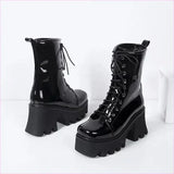 Luxury Patent Boots with Black Soles and Thick Heels