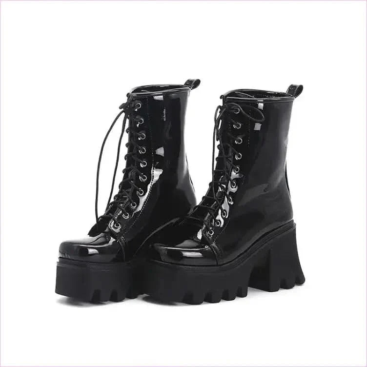 Luxury Patent Boots with Black Soles and Thick Heels