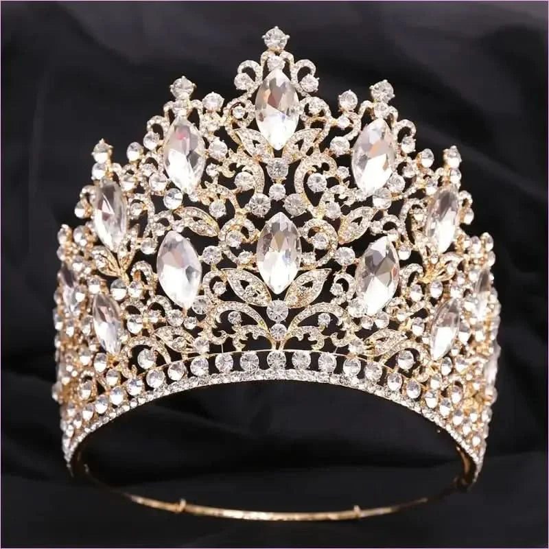 Luxury Royal Crown Tiara with Crystals and Filigree Designs