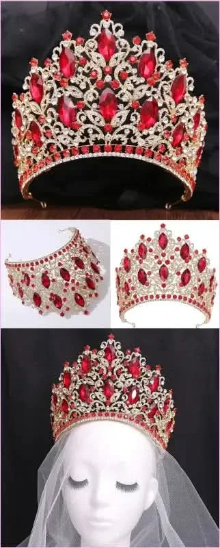 Luxury Royal Crown Tiara with Crystals and Filigree Designs