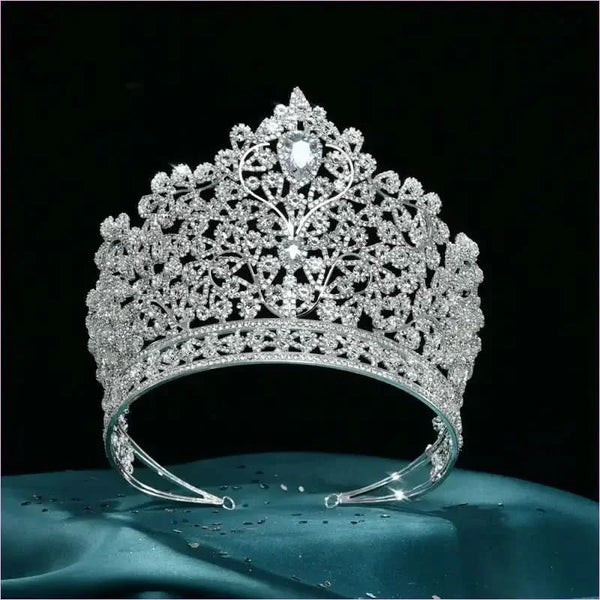 Luxury Zirconia Large Bridal Crown Crystal Tiara Headdress for Brides