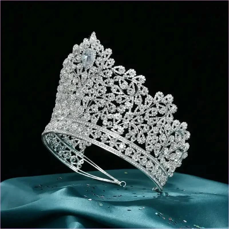 Luxury Zirconia Large Bridal Crown Crystal Tiara Headdress for Brides