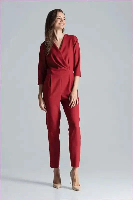 Maroon Envelope Neck Jumpsuit Unique Style