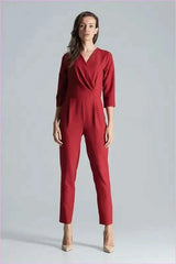 Maroon Envelope Neck Jumpsuit Unique Style