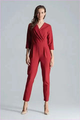 Maroon Envelope Neck Jumpsuit Unique Style