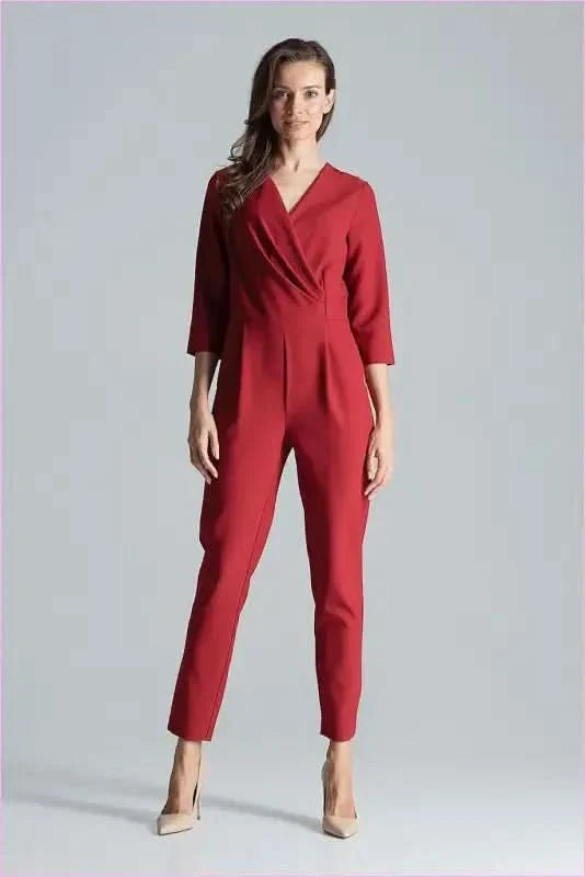 Maroon Envelope Neck Jumpsuit Unique Style