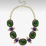 Medieval Retro Emerald Glass Exaggerated Statement Necklace
