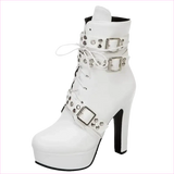 Multi Buckle High Heel Lace Up Ankle Boots in Black Leather