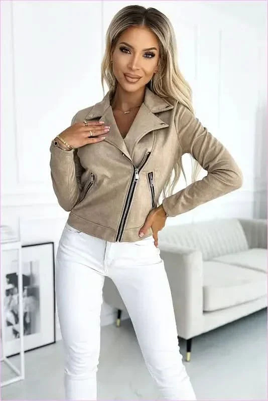 Numoco Beige Suede Ramoneska Unique Style Jacket