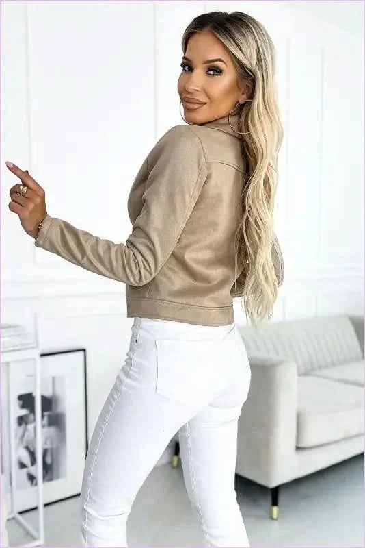 Numoco Beige Suede Ramoneska Unique Style Jacket