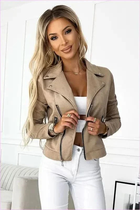 Numoco Beige Suede Ramoneska Unique Style Jacket