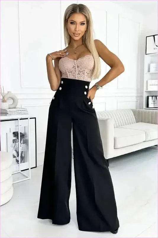 Numoco Black Wide Leg Pants High Waist Fashion