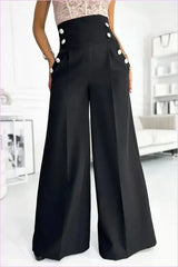 Numoco Black Wide Leg Pants High Waist Fashion