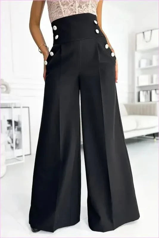 Numoco Black Wide Leg Pants High Waist Fashion