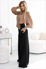 Numoco Black Wide-leg Pants Unique Fashion Style