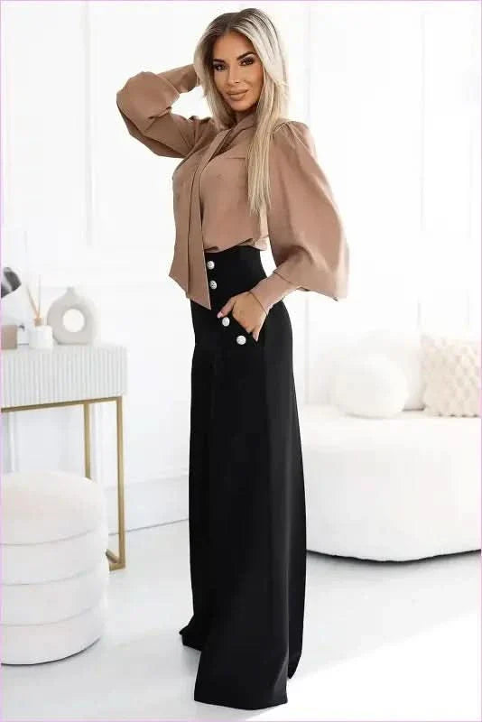 Numoco Black Wide-leg Pants Unique Fashion Style