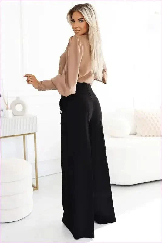 Numoco Black Wide-leg Pants Unique Fashion Style