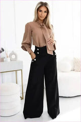 Numoco Black Wide-leg Pants Unique Fashion Style