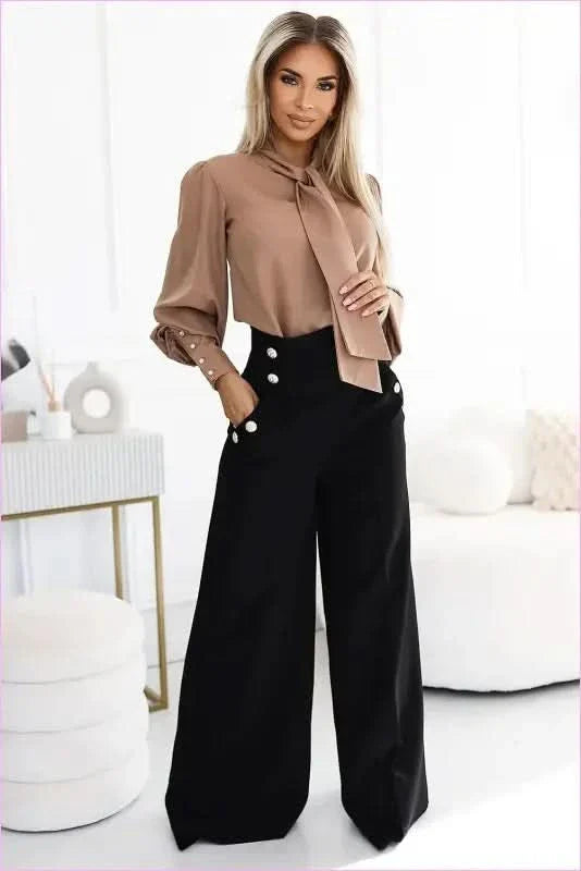 Numoco Black Wide-leg Pants Unique Fashion Style