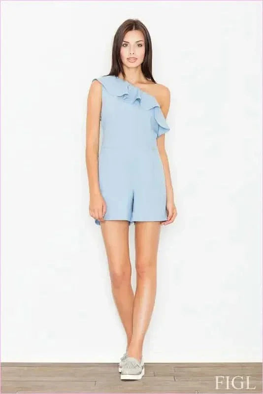 One Shoulder Frill Overalls Unique Summer Fashion