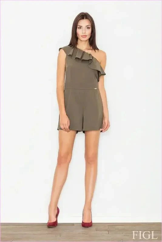 One Shoulder Frill Overalls Unique Summer Fashion