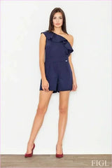 One Shoulder Frill Overalls Unique Summer Fashion