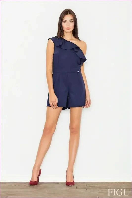 One Shoulder Frill Overalls Unique Summer Fashion