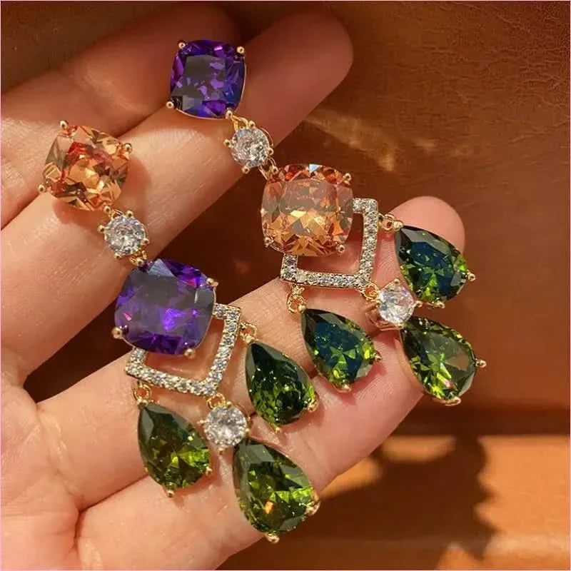 Ornate Sparkling Crystal Baroque Droplet Earrings in Gold