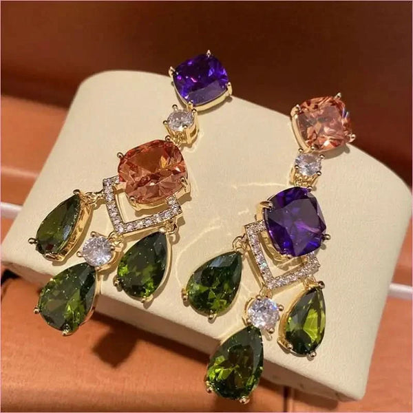 Ornate Sparkling Crystal Baroque Droplet Earrings in Gold