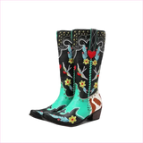 Ornate Turquoise and Black Women’s Western Boots with Exquisite Embroidery