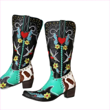 Ornate Turquoise and Black Women’s Western Boots with Exquisite Embroidery