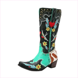 Ornate Turquoise and Black Women’s Western Boots with Exquisite Embroidery