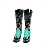 Ornate Turquoise and Black Women’s Western Boots with Exquisite Embroidery