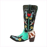 Ornate Turquoise and Black Women’s Western Boots with Exquisite Embroidery