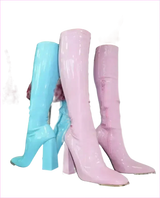 Pastel Square Toe Chunky Heel Candy Boots for Fun Style