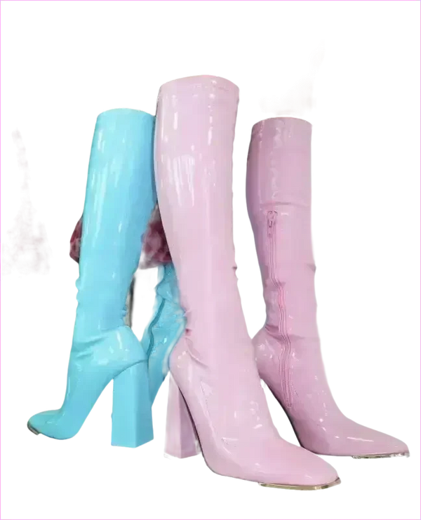 Pastel Square Toe Chunky Heel Candy Boots for Fun Style