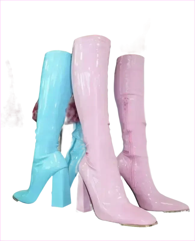 Pastel Square Toe Chunky Heel Candy Boots for Fun Style