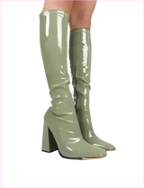 Pastel Square Toe Chunky Heel Candy Boots for Fun Style