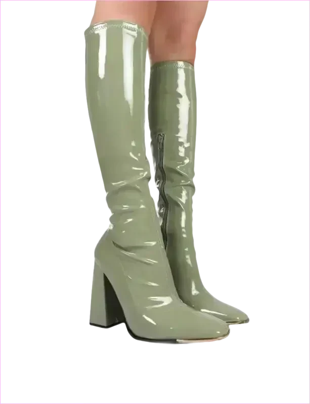 Pastel Square Toe Chunky Heel Candy Boots for Fun Style