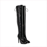 Patent Stretch Over-the-knee Boots with 5cm Heel and Open Toe