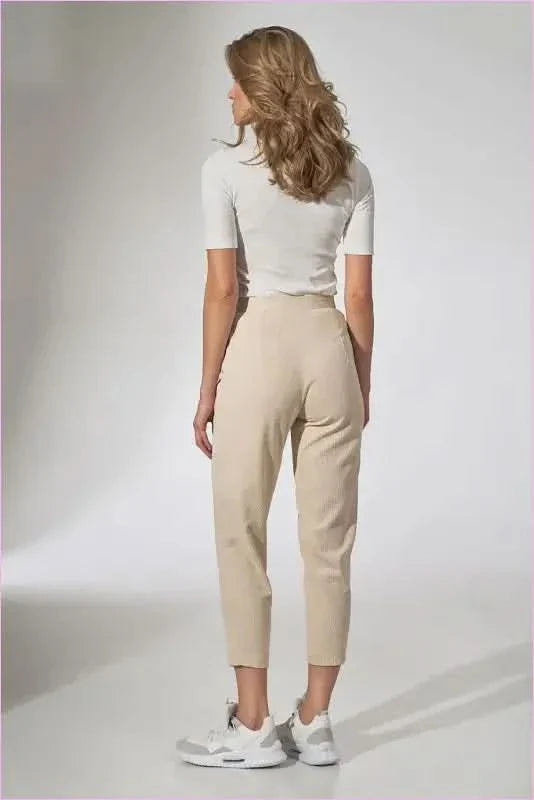 Pink Pleated Corduroy Trousers Unique Fashion Style