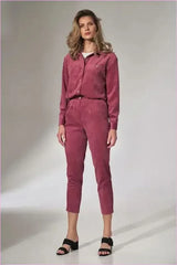 Pink Pleated Corduroy Trousers Unique Fashion Style