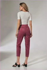 Pink Pleated Corduroy Trousers Unique Fashion Style