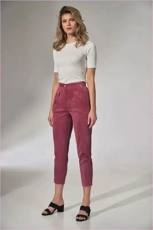 Pink Pleated Corduroy Trousers Unique Fashion Style