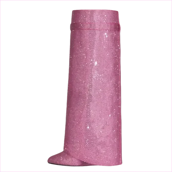 Pink Rhinestone Round Toe Knee-high Luxury Boots for Fashion-forward Women