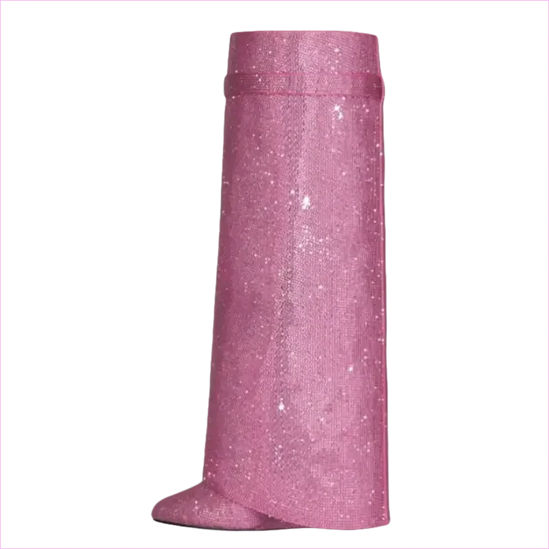 Pink Rhinestone Round Toe Knee-high Luxury Boots for Fashion-forward Women