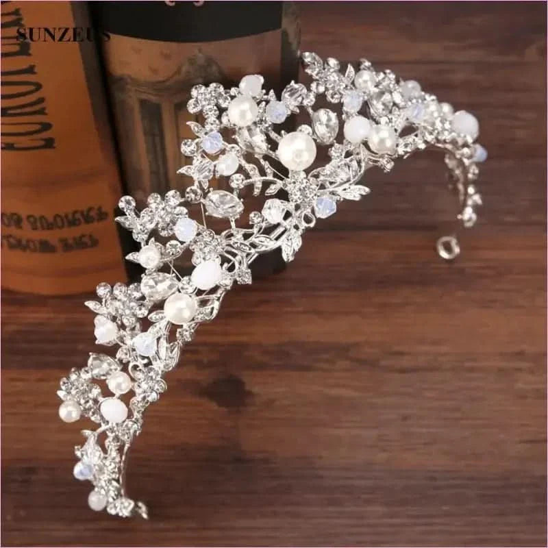 Pleasures and Sins Crystal Bridal Tiara with Pearl Headband