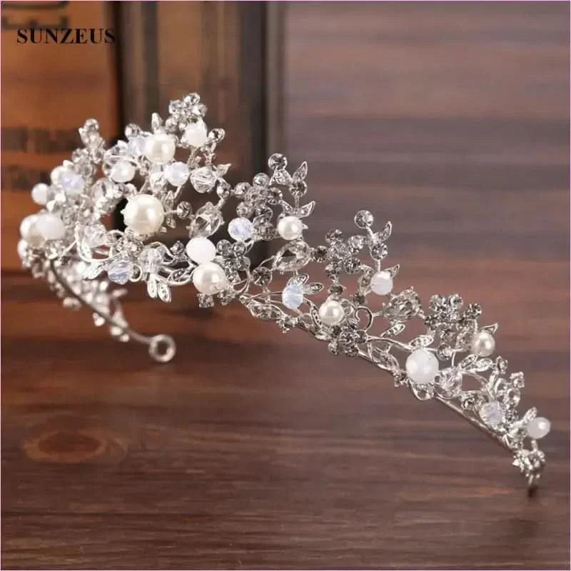 Pleasures and Sins Crystal Bridal Tiara with Pearl Headband