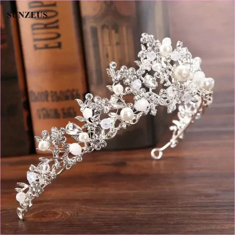 Pleasures and Sins Crystal Bridal Tiara with Pearl Headband
